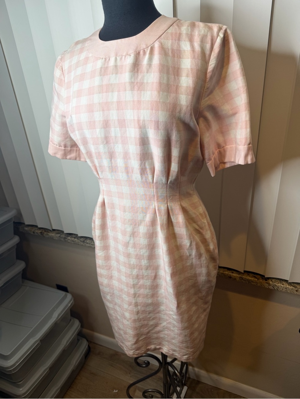 Vintage Ms Chaus Classic Pink White Gingham Sheath Dress Size 10 - Picture 2 of 9